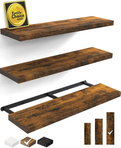 Miniatura 14 de BAYKA Estantes flotantes para pared, estantes de madera rústica montados en la pared para baño, dormitorio, sala de estar, cocina, estante colgante
