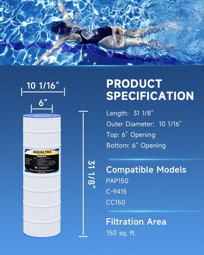 Miniatura 3 de AQUALTRA Filtro de piscina compatible con CC150, PAP150, CCRP150, PAP150-4, Ultral-C4, PP-C4, C-9415, R173216, FC-0687, 150 pies cuadrados, 31 1/8