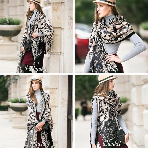 Miniatura 193 de DANA XU Manta de pashmina extragrande 100% de lana merina, bufanda de viaje, bufanda de cachemira para mujer, otoño e invierno, chal de gran