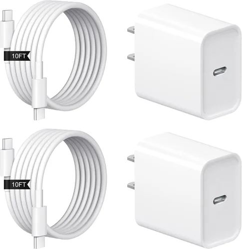 Miniatura 9 de Cargador de carga rápida para iPhone 17, 16, 15, paquete de 2+2 cargadores de pared USB C de 20 W con cable de carga rápida de 6 pies compatible