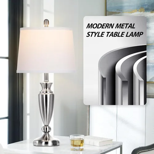Miniatura 7 de Rinweey Lámpara de mesa negra de 27 pulgadas, lámpara de sala de estar con control táctil de 3 vías con puertos USB A+C, moderna lámpara de noche