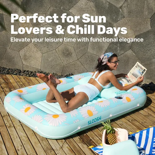 Miniatura 8 de SLOOSH Inflatable Tanning Pool Lounger Float, 70" x 46" Pool Floats Adult with Pillow, 4 in 1 Suntan Tub Raft Floatie,Sunbathing Bed Lounge for
