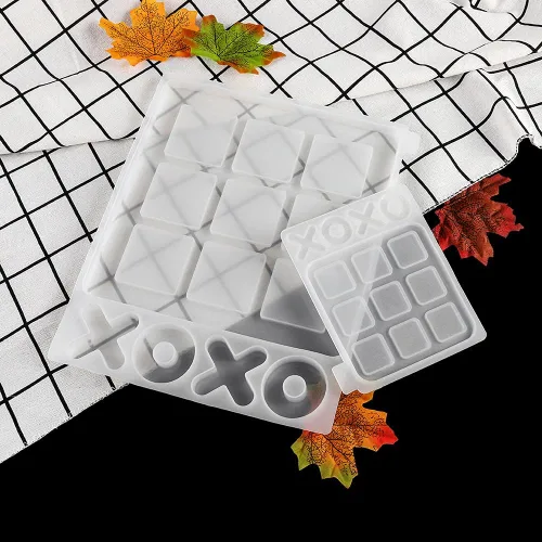 Miniatura 5 de Molde de silicona para juego de ajedrez Tic-Tac-Toe OX, molde de tablero de ajedrez 3D, molde de espejo de resina epoxi para bricolaje, molde