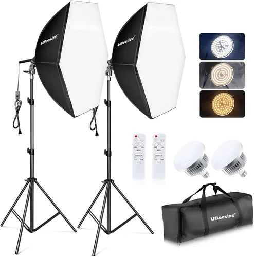UBeesize Softbox Kit de iluminación para fotografía, kit de iluminación continua con reflector de 30" x 30" y bombilla de 3 temperaturas de color 85