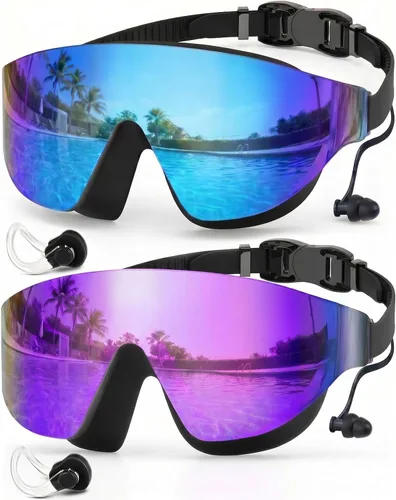 Miniatura 17 de Zoomsnail Swim Goggles 2 Pack, Rimless Wide View Swimming Goggles for Adult, Anti-Fog UV Leaking Pool Goggles for Men Women Verde y Púrpura