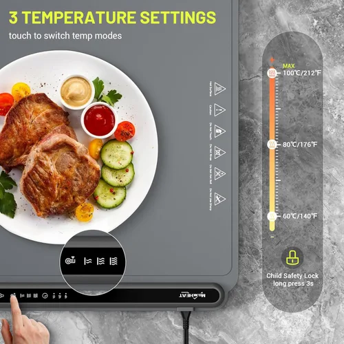 Miniatura 3 de Tapete de calentamiento de alimentos, tapete de calentamiento rápido para alimentos, bandeja de calentamiento eléctrica portátil para fiestas