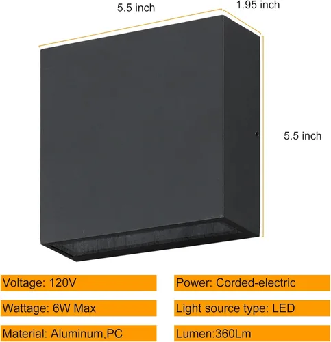 Miniatura 4 de Moderna lámpara de pared LED para exteriores con luz hacia arriba y hacia abajo, lámpara de pared negra de aluminio impermeable, luces de pared