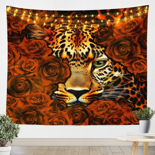 Miniatura 12 de Tapiz femenino de flores de rosas rojas, tapiz de pared para el día de San Valentín, decoración de habitación de niñas y mujeres, cielo estrellado