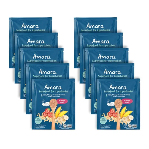 Amara Alimento orgánico para bebés, etapa 3, grano antiguo, cereales para bebés para mezclar con leche materna, agua o fórmula para bebés, bolsas de