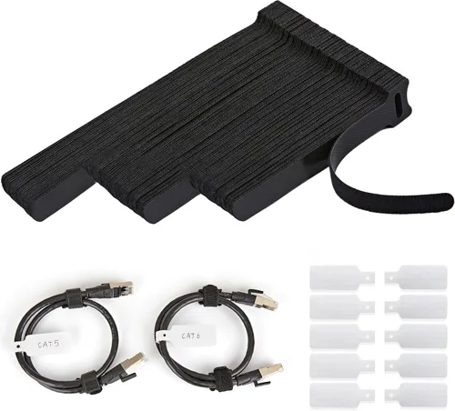70 bridas reutilizables con gancho y bucle, bridas de alambre ajustables multiusos para organización de cables y 10 etiquetas para cables,