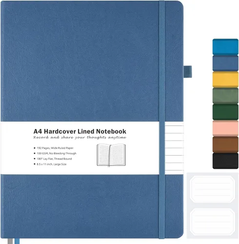 Miniatura 18 de Cuaderno con rayas universitarias, cuaderno de cuero de tapa dura A4 para el trabajo, cuaderno diario rayado para mujeres, hombres, 192 páginas