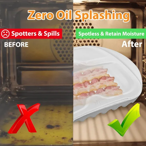 Miniatura 4 de Bandeja para microondas con tapa, cocinador de tocino para microondas, diseño eficiente de drenaje de aceite para tocino más saludable y crujiente