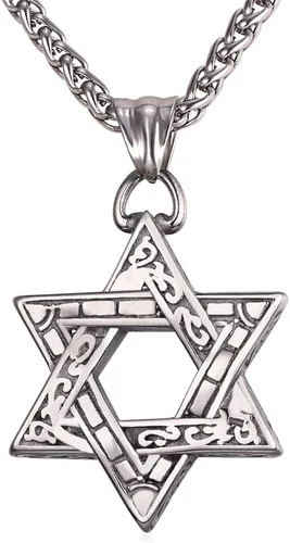 Miniatura 57 de U7 - Collar con Estrella de David para hombres y mujeres, dije hexagonal de acero inoxidable con cruz/piedra de rubí/collares clásicos judíos