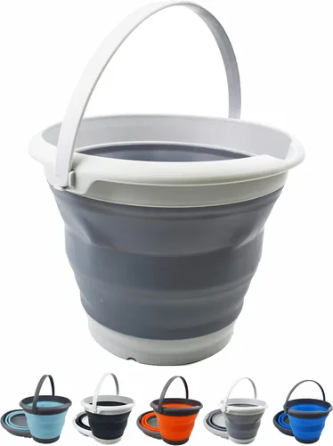 SAMMART Cubo de plástico plegable de 8,5 L (2,2 galones) - Tina redonda plegable - Cubo de agua portátil para pesca - Maceta al aire libre que Gris