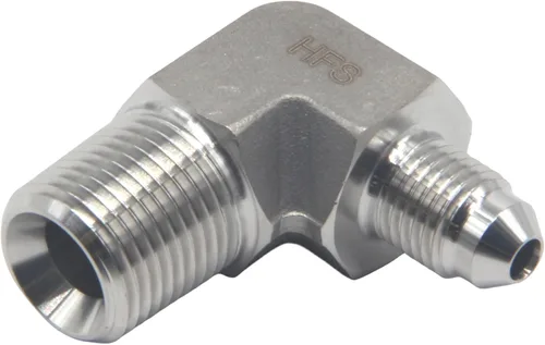Miniatura 2 de HFS (R) 3/8" macho NPT a 1/4" macho JIC codo 90° Flare tubería de acero inoxidable 304 (3/8" MNPT x 1/4" MJIC)