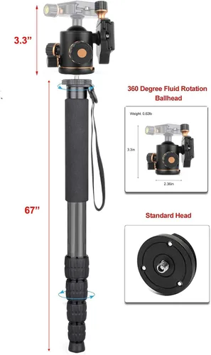 Miniatura 2 de Monopod/Unipod profesional de 72" (cabezal opcional dual) para Sony SAL-1680Z 0.630-3.150 in f/3.5-4.5 Carl Zeiss Vario-Sonnar T DT