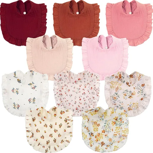 Mepase 10 baberos grandes de muselina para bebé, baberos de dentición, hombros para dentición de niños y niñas (colores elegantes)