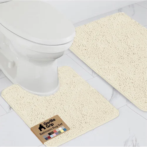 Miniatura 64 de GORILLA GRIP - Juegos de alfombras de baño, juego de 2 alfombras de chenilla suave, alfombra base para inodoro y alfombra de 30 x 20, alfombras Negro