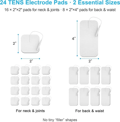 Miniatura 2 de DOMAS Paquete de 24 almohadillas TENS de 2 x 2 y 2 x 4 con soporte para almohadilla, para TENS 7000, 30 usos, sin látex, almohadillas de repuesto
