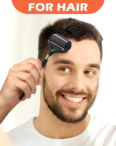 Miniatura 5 de Rodillo Derma de titanio para barba y pelo facial, rodillo de microagujas para barba para hombres con estuche de almacenamiento, rodillo Derma