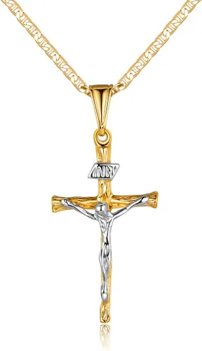 Barzel Collar de cruz para mujer y hombre, chapado en oro de 18 quilates, diseño de marinero planoMarina 060 de 0.118 in con colgante de cruz.