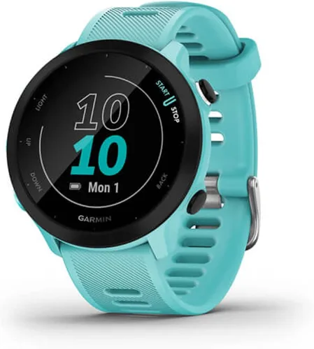 Garmin Forerunner 55, reloj para correr con GPS con entrenamientos diarios sugeridos, hasta 2 semanas de duración de la batería, color aguamarina,