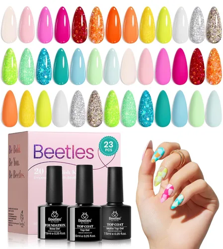 Miniatura 23 de beetles Gel Polish Juego de esmaltes de uñas de gel de 16 colores, blanco, marrón oscuro, rosa, colores nude, esmalte de uñas natural con 3 piezas