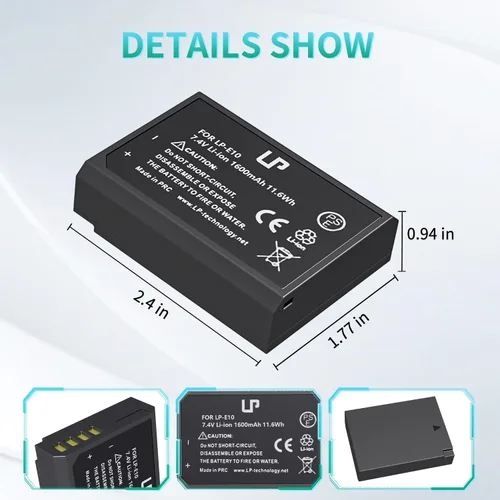 Miniatura 3 de LP LP-E10 Batería recargable, cargador compatible con Canon EOS Rebel T7, T6, T5, T3, T100, 4000D, 3000D, 2000D, 1500D, 1300D, 1200D, 1100D y más 1