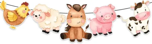 Miniatura 6 de Cartel de cumpleaños de animales de granja – Decoración de fiesta de granero con vaca, cerdo, caballo, oveja y pollo para cumpleaños de niños