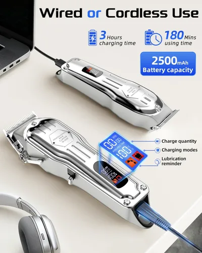 Miniatura 3 de KIKIDO Cortadora de pelo profesional inalámbrica para hombres, kit de corte de pelo, juego de cortapelos con pantalla LCD inalámbrica, máquina