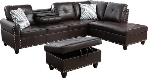 Miniatura 6 de Star Home Living Sofás otomanos seccionales, 97.2 pulgadas de ancho x 69.3 pulgadas de profundidad x 32.3 pulgadas de alto, negro