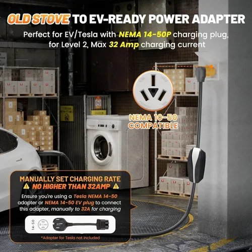 Miniatura 8 de MECMO Adaptador de cargador EV de nivel 2 de 32 amperios y 220 V para NEMA 10-50, enchufe portátil NEMA 10-50P a 14-50R para carga Tesla