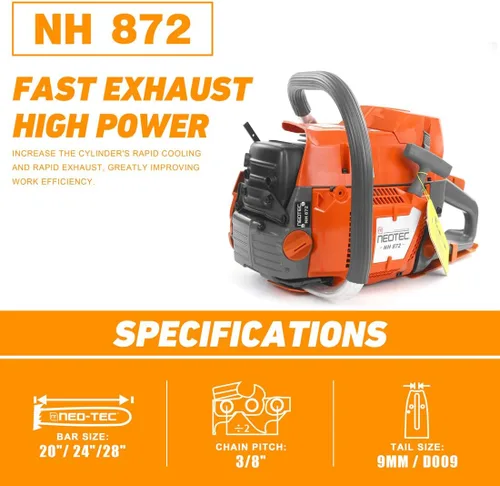 Miniatura 2 de NEO-TEC NH872 Motosierra a gas 71 cc 5.3 HP Motosierra de gasolina Motosierra de Gasolina Cabezal de potencia para barra de 24/28 pulgadas
