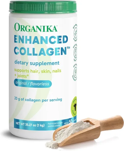 Organika Colágeno en polvo – para un cabello, piel, uñas y articulaciones saludables. Péptidos proteicos hidrolizados para una mejor absorción,