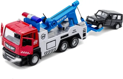 Miniatura 9 de haomsj Juguetes de coche para niños, 9 piezas, camión de remolque de juguete y vehículo de transporte urbano, camión de transporte con autos