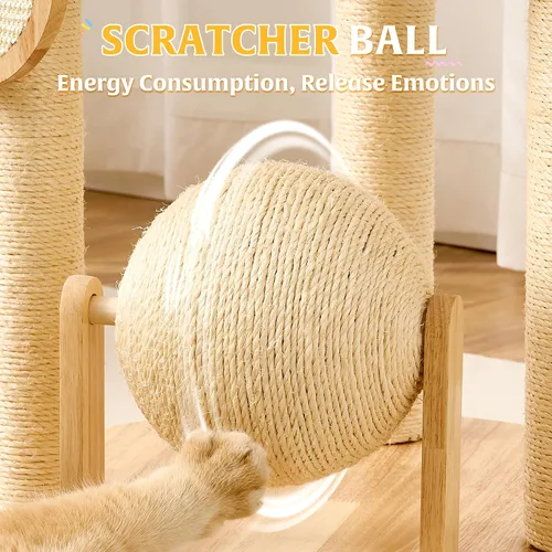 Miniatura 7 de HITTITE Moderna torre de árbol para gatos con poste rascador, torres para gatos de 47 pulgadas de alto con bola rascadora y almohadilla, árbol