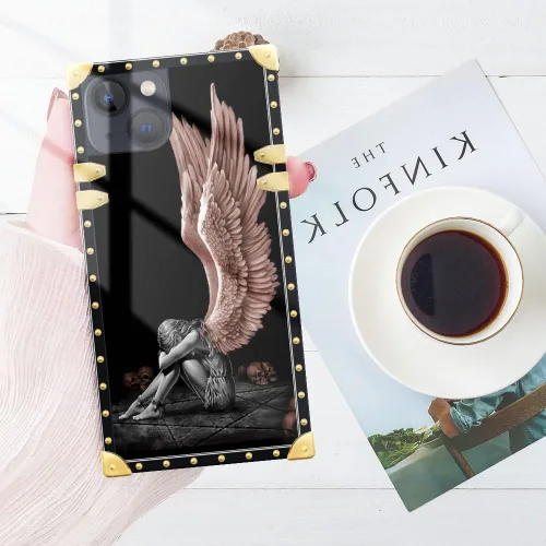 Miniatura 4 de DAIZAG Funda compatible con iPhone 14 Pro Max, funda de Angel Wings Girl para iPhone 14 Pro Max, decoración de metal de TPU suave a prueba de golpes