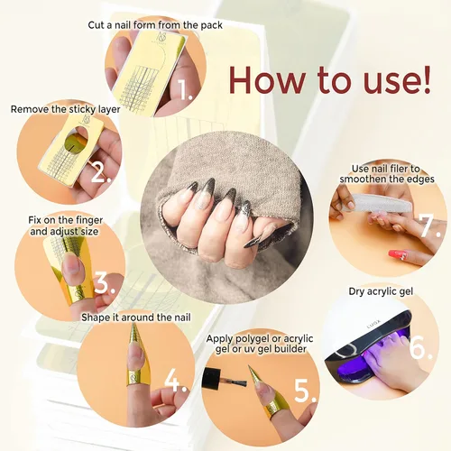 Miniatura 7 de Formas de Uñas para Constructor de Gel - 100 Piezas Calcomanías Autoadhesivas de Extensión de Uñas para Acrílico, UV y Poly Gel con Guía