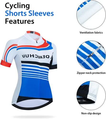 Miniatura 3 de Conjunto de camiseta de ciclismo para mujer, pantalones cortos de ciclismo acolchados 3D, 4 bolsillos traseros, pantalones cortos de ciclismo
