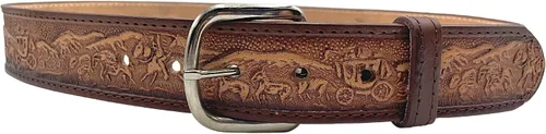Needzo Trail Rider - Cinturón de cuero decorativo, diseños intrincados tallados, ropa de vaquero occidental para hombres y mujeres, cinturones de