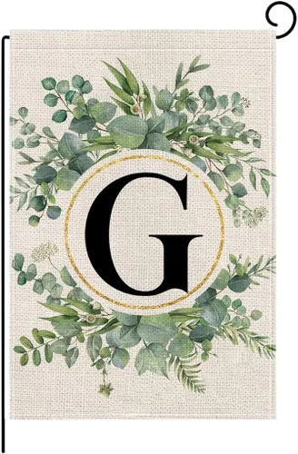 Wyooxoo Bandera de jardín con letra monograma G floral 12x18 pulgadas de doble cara para exteriores, bandera de patio familiar con inicial del
