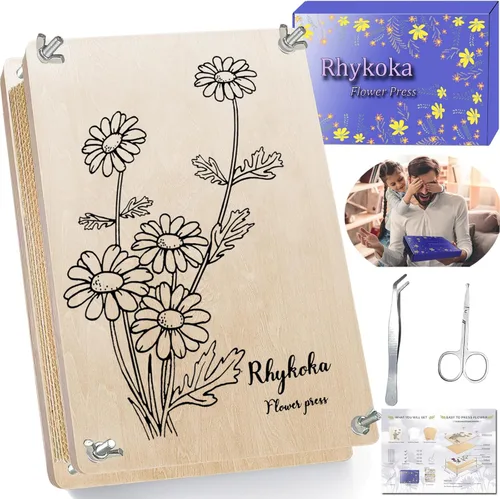 Rhykoka Kit de prensa de flores grandes para adultos, 10 capas de 11.8 x 8.3 pulgadas, kit de prensa de plantas de hojas de madera, gran regalo para
