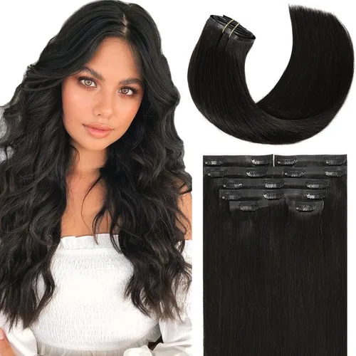 Miniatura 31 de Loxxy Extensiones de cabello humano con clip, sin costuras, 22 pulgadas, color marrón oscuro a castaño oscuro y marrón oscuro, 7 piezas