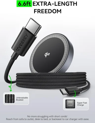 Miniatura 3 de Cargador inalámbrico Magsafe de 15 W, cargador de teléfono inalámbrico magnético Qi2 con cable de 6.6 pies, almohadilla de carga rápida para iPhone