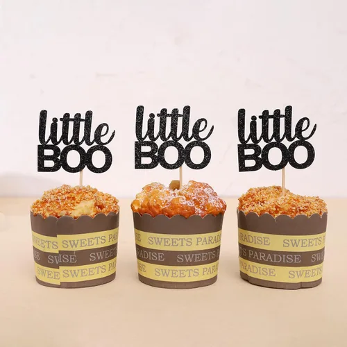 Miniatura 8 de 12 piezas hechas a mano para cupcakes Little Boo - Decoración de Halloween y otoño para baby shower (adornos para cupcakes Little Boo)