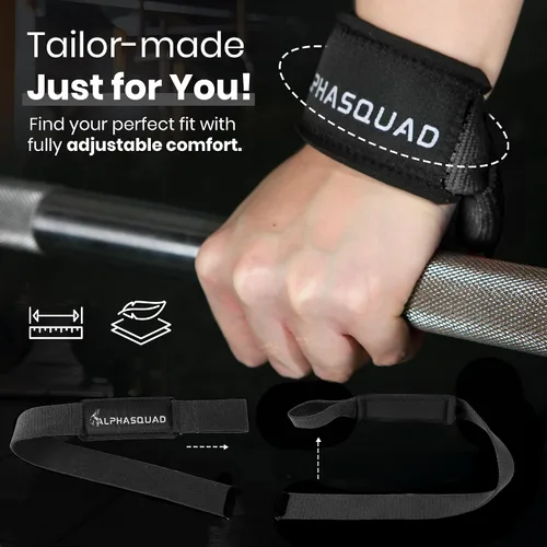 Miniatura 3 de ALPHASQUAD Correas de levantamiento para levantamiento de pesas – Correas de muñeca resistentes para levantamiento de pesas con envolturas