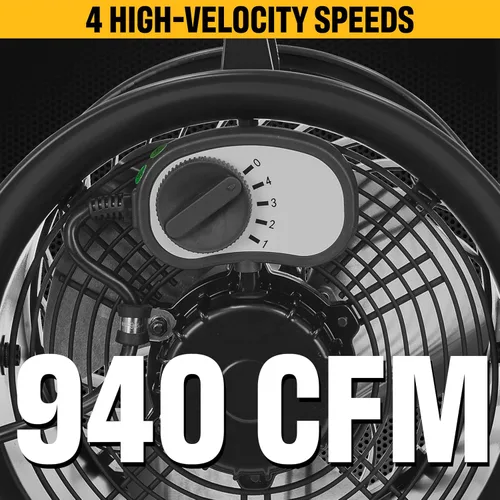 Miniatura 4 de CAT ventiladores - Ventilador de tambor de alta velocidad de 9" (Negro, 2 en 1): 940 CFM, 4 velocidades, cabezal giratorio de 360°, motor