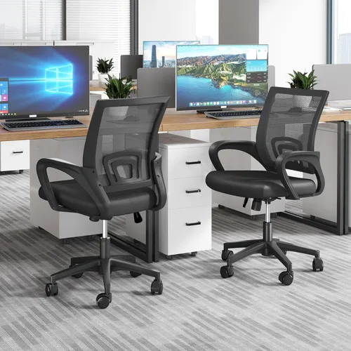 Miniatura 8 de OS MOTOR Silla de oficina en casa, silla de escritorio ergonómica de malla con respaldo medio con soporte lumbar, diseño giratorio ajustable, cómodo