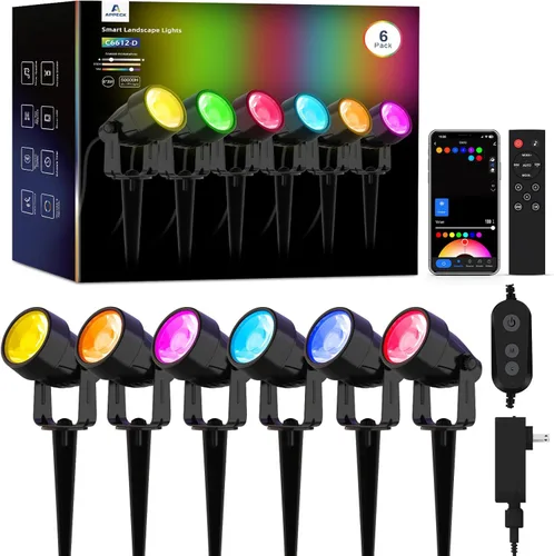 Miniatura 10 de APPECK Iluminación de paisaje, luces de paisaje de bajo voltaje RGBW con control de aplicación, IP65 impermeables para exteriores, focos que cambian