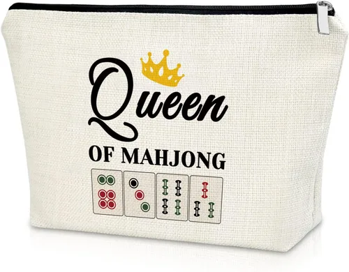 Miniatura 9 de Sazuwu Mahjong - Bolsa de maquillaje negra para regalo con temática de Mahjong, regalo para amantes de Mahjong, bolsa de cosméticos, regalos